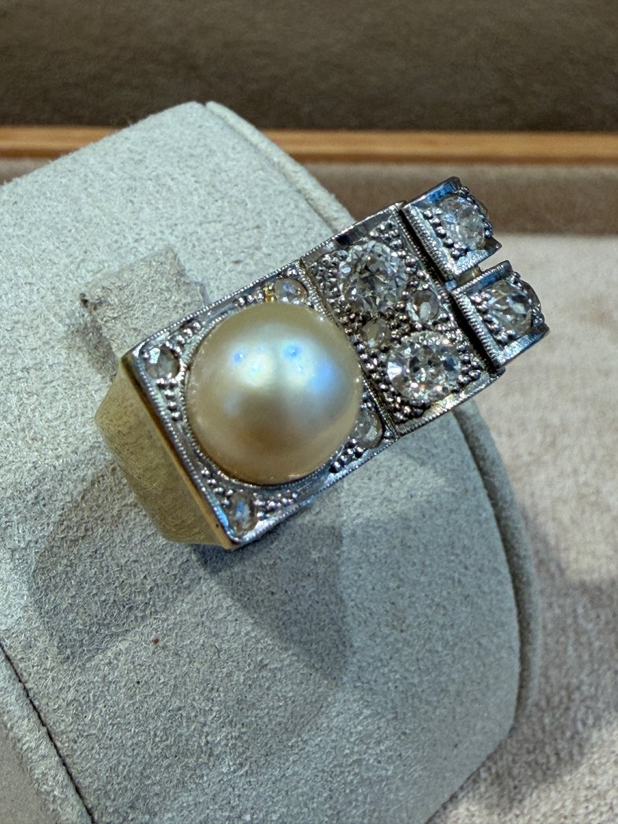 BAGUE TANK DIAMANTS & PERLE-photo-1