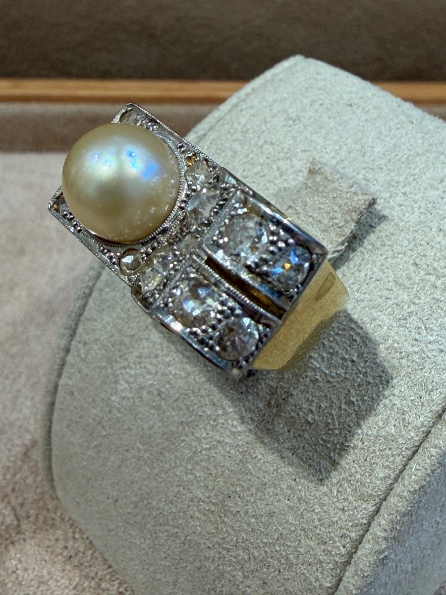 BAGUE TANK DIAMANTS & PERLE-photo-2