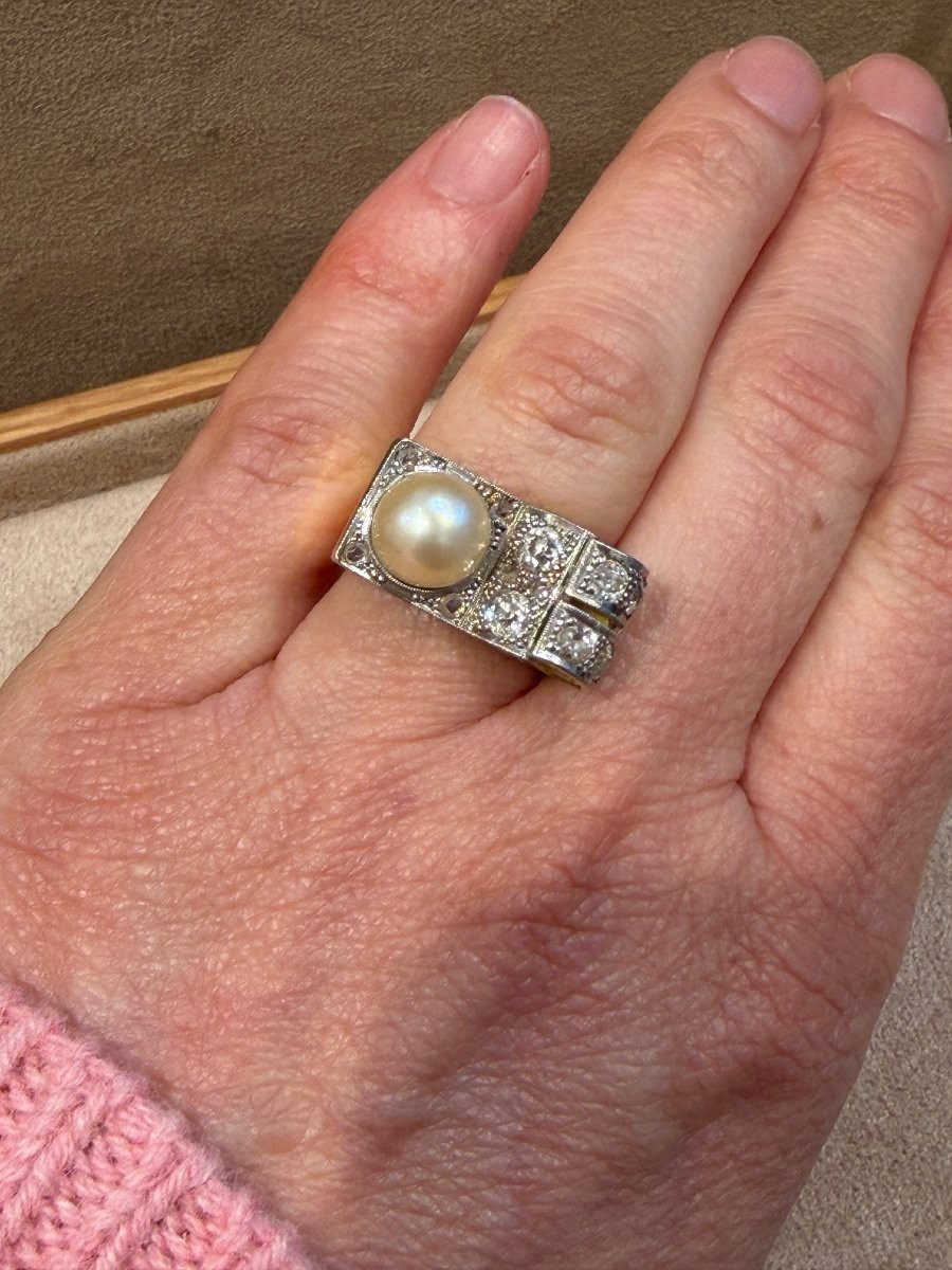 BAGUE TANK DIAMANTS & PERLE-photo-5