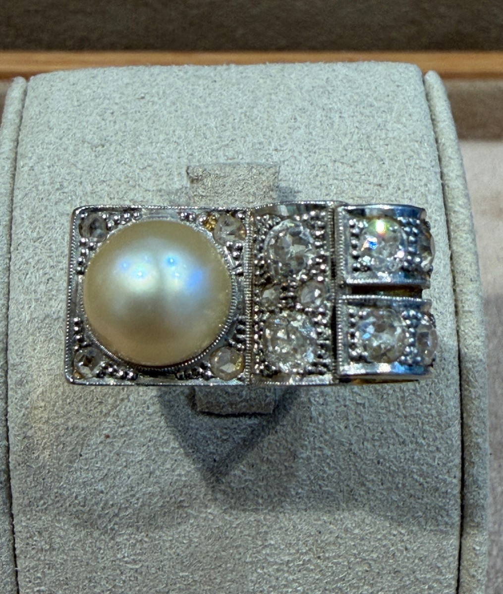 BAGUE TANK DIAMANTS & PERLE