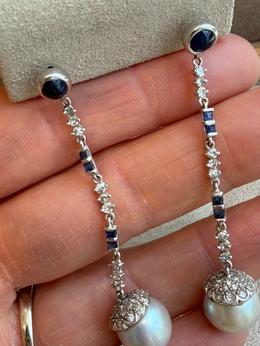 Pearls, Diamonds & Sapphires Dangling Earrings-photo-3