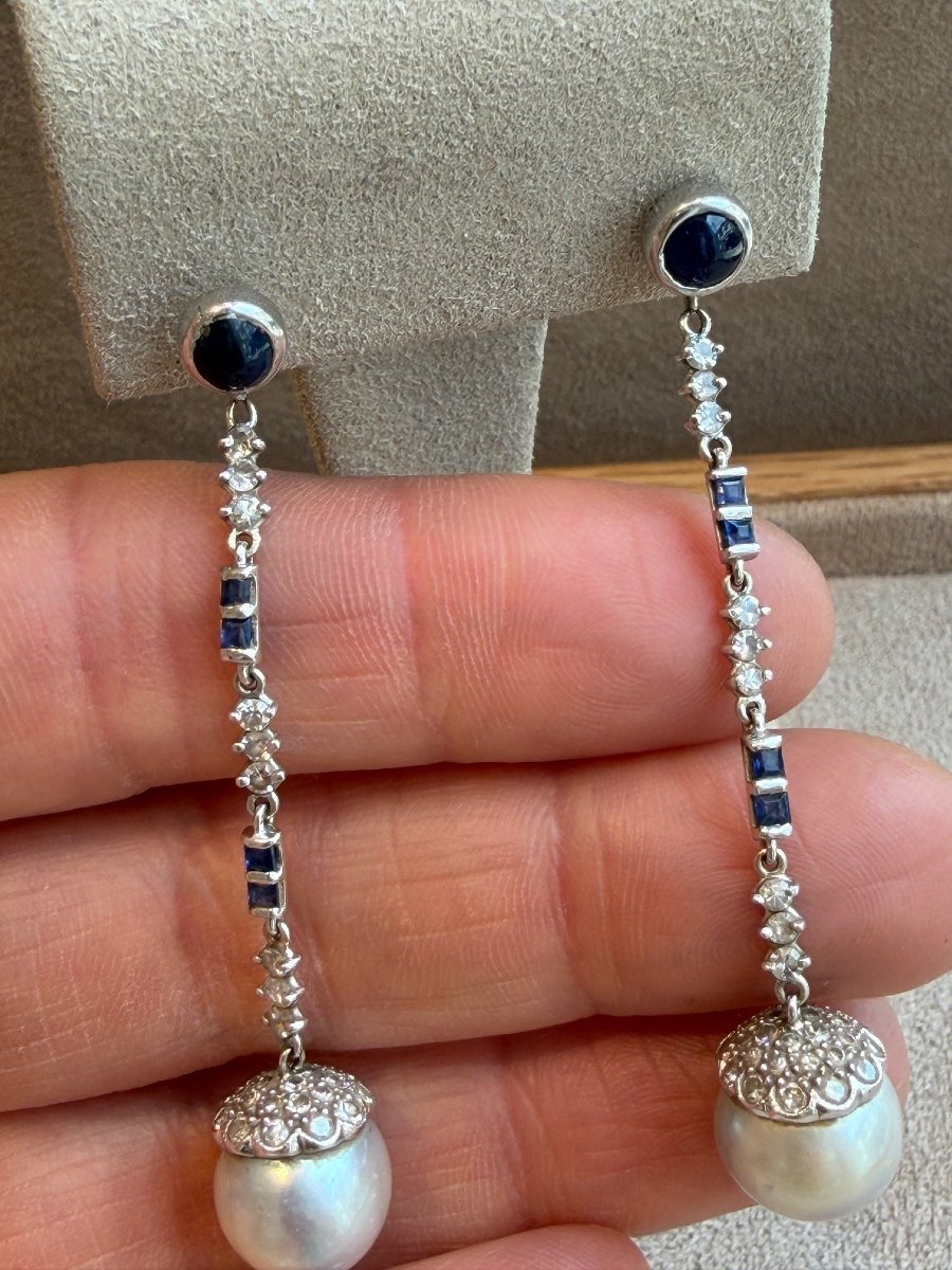 Pearls, Diamonds & Sapphires Dangling Earrings-photo-4