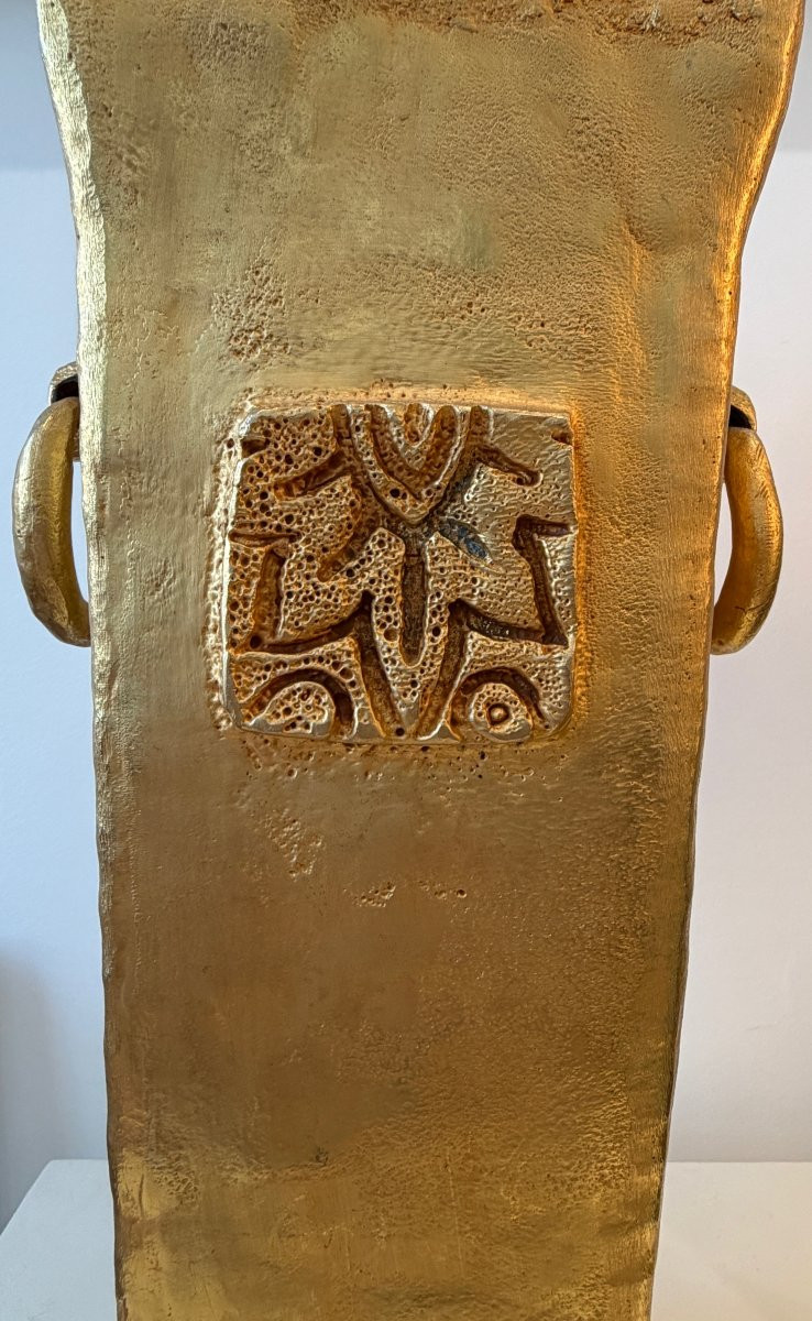 Pierre Casenove, Large Gilded Bronze Vase-photo-4