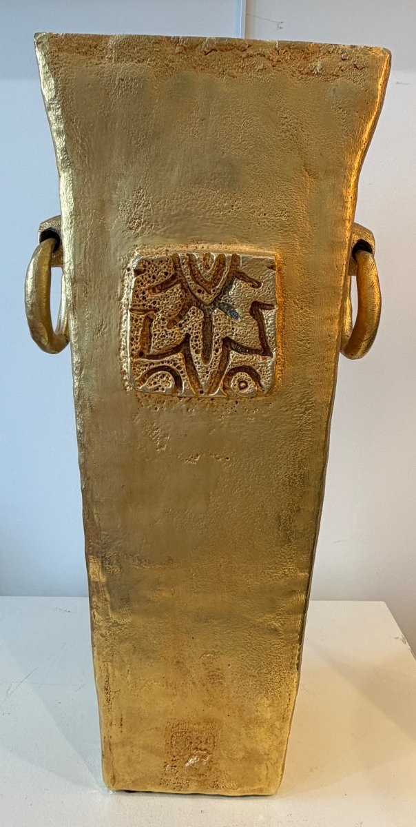 Pierre Casenove, Large Gilded Bronze Vase-photo-6