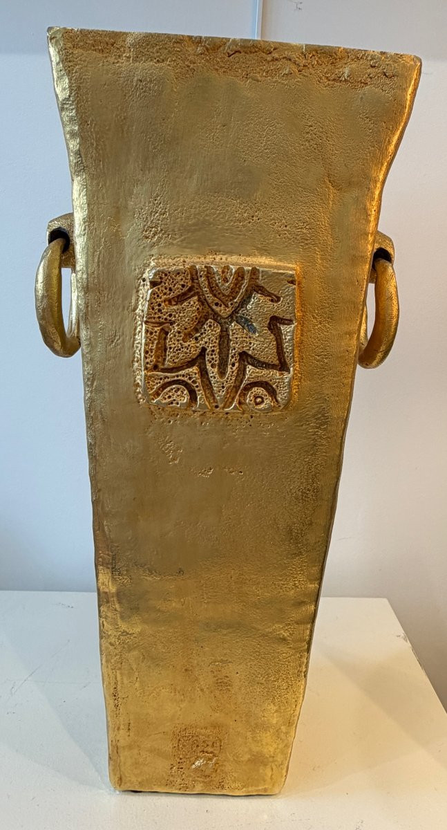 Pierre Casenove, Large Gilded Bronze Vase-photo-7