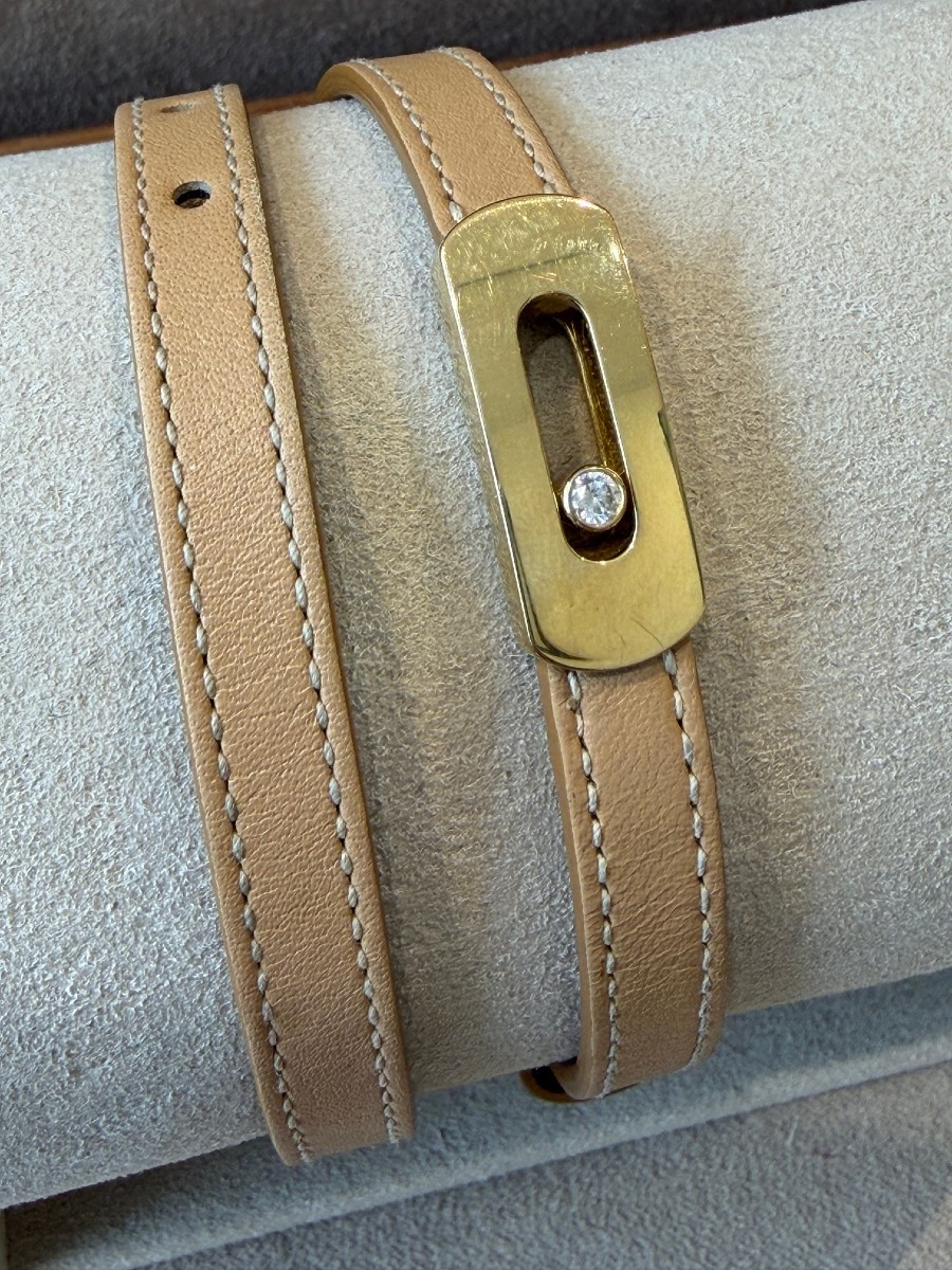 Messika, My Move Bracelet Yellow Gold & Beige/camel Leather