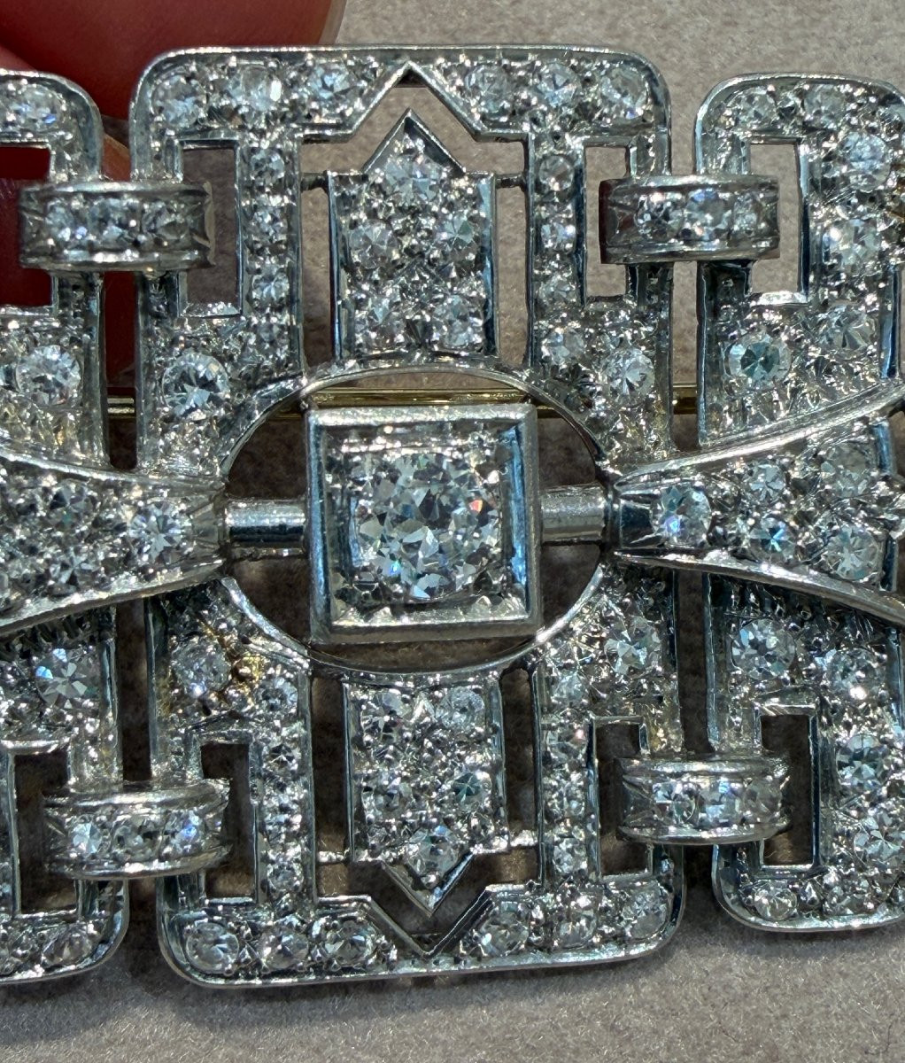 Important Art Deco Platinum & Diamonds Brooch-photo-2