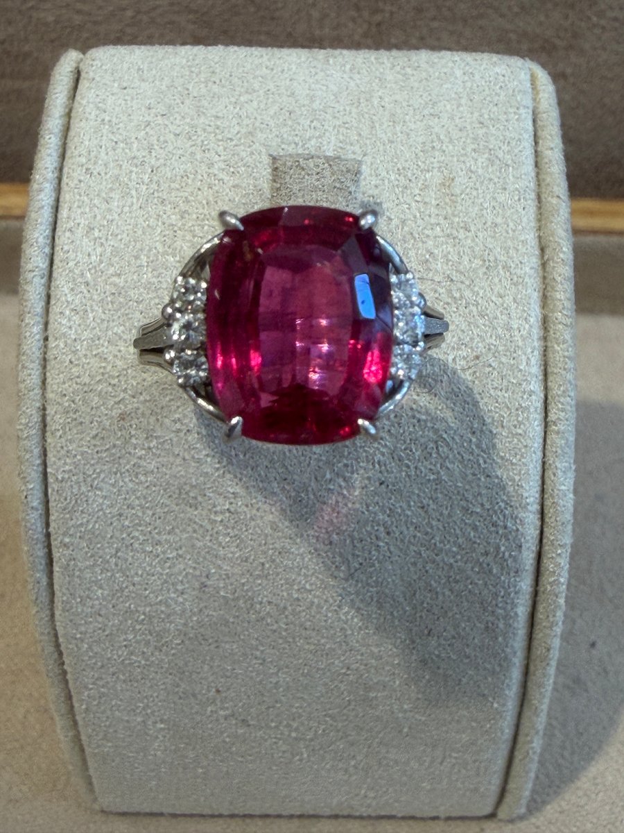 Antique Rubellite & Diamond Ring