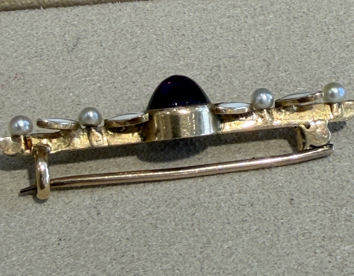 Vintage Amethyst, Enamel, And Pearl Brooch-photo-7