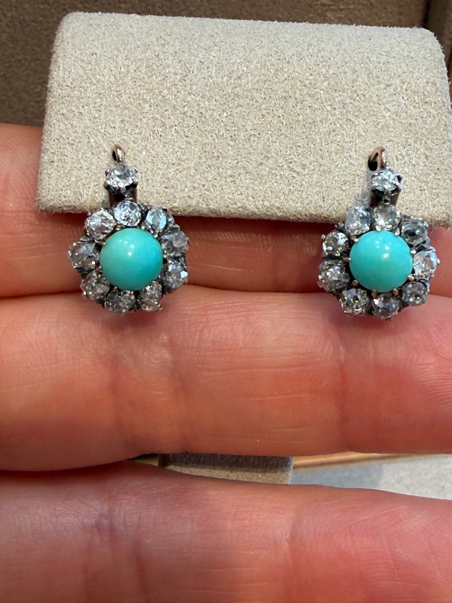 Diamond & Turquoise Dormeuse Earrings-photo-2