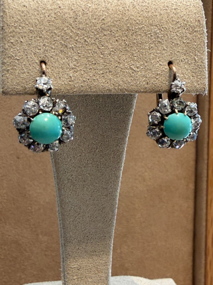 Diamond & Turquoise Dormeuse Earrings-photo-3