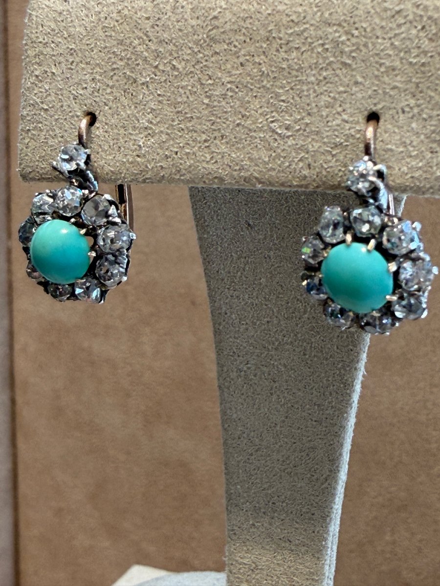 Diamond & Turquoise Dormeuse Earrings-photo-4