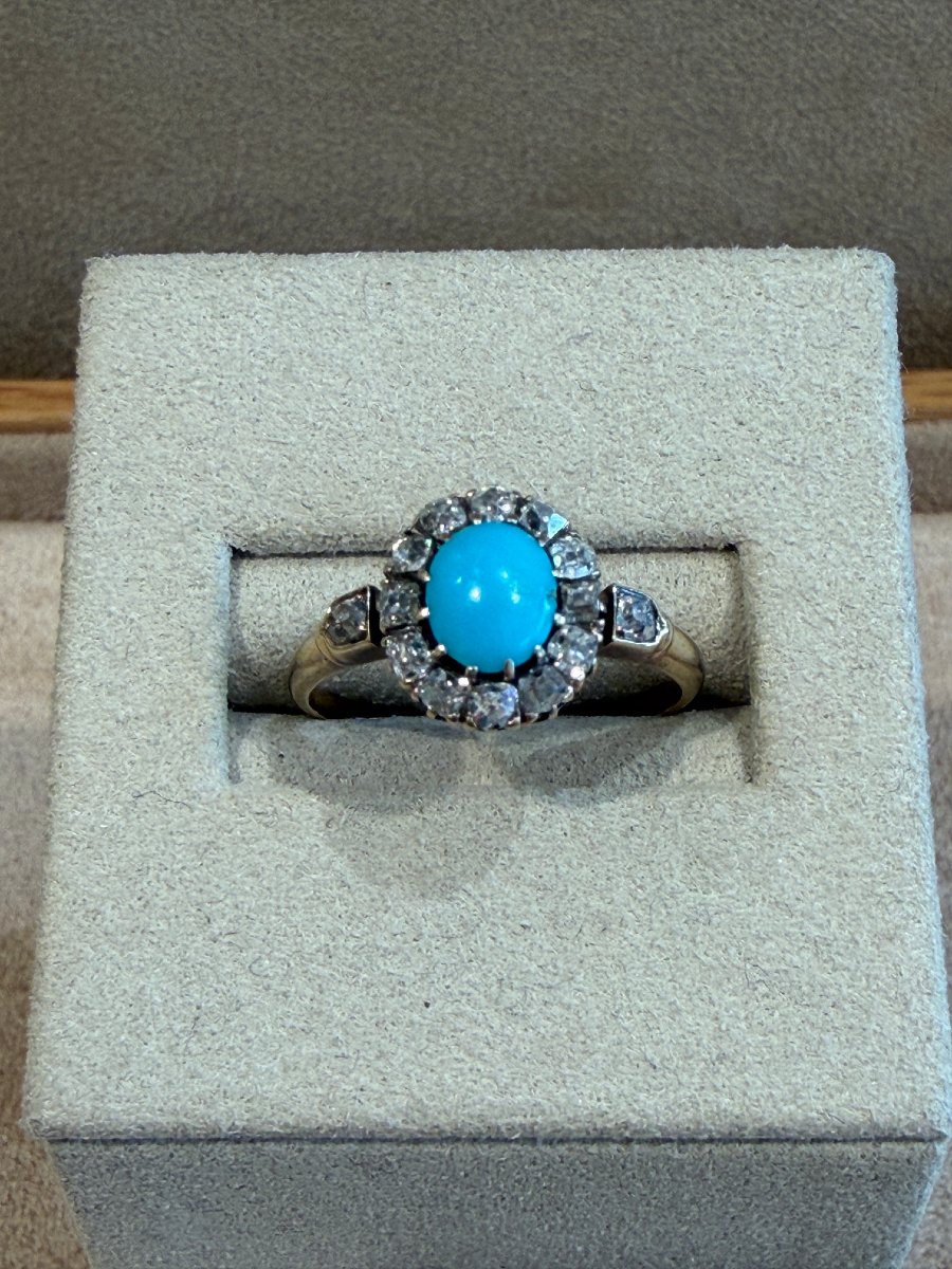 BAGUE MARGUERITE TURQUOISES & DIAMANTS-photo-4