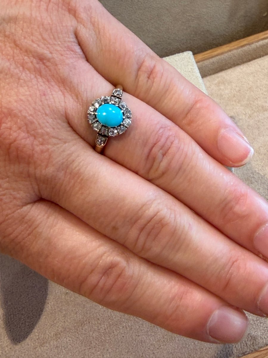 BAGUE MARGUERITE TURQUOISES & DIAMANTS-photo-2