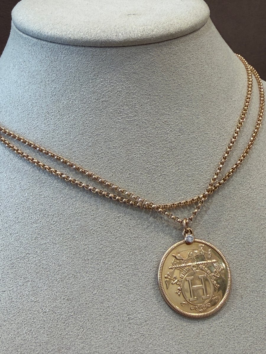 Hermes, Ex-libris Long Necklace In Rose Gold-photo-2