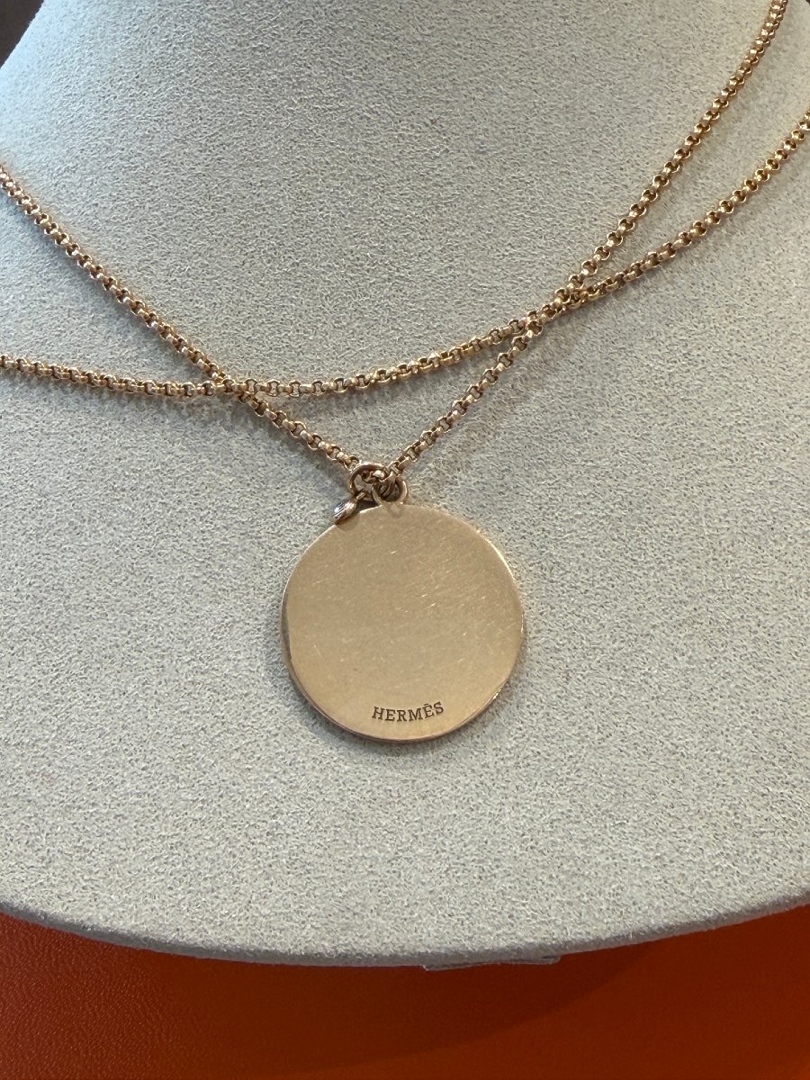 Hermes, Ex-libris Long Necklace In Rose Gold-photo-4