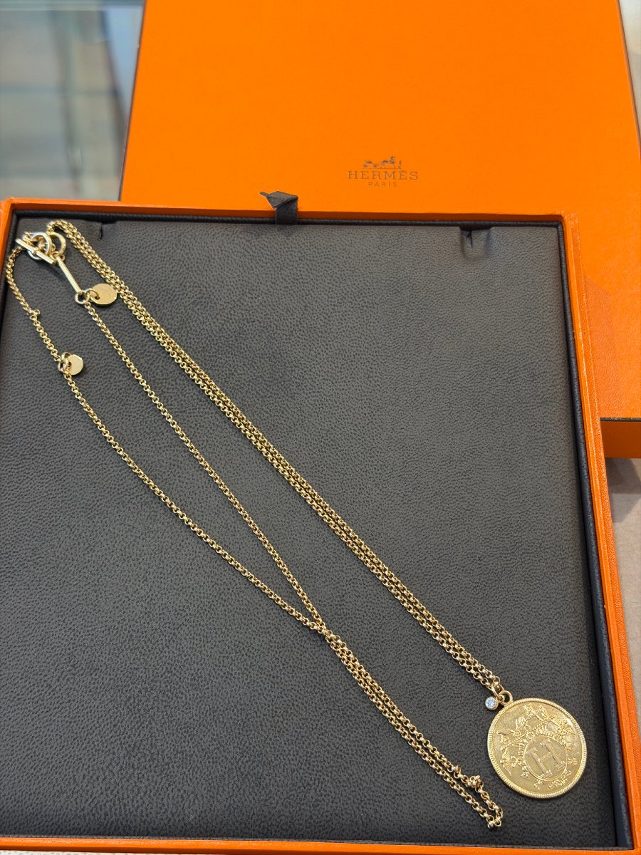 Hermes, Ex-libris Long Necklace In Rose Gold-photo-5