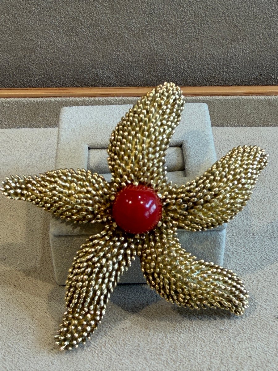 BROCHE ETOILE DE MER EN OR JAUNE 18K