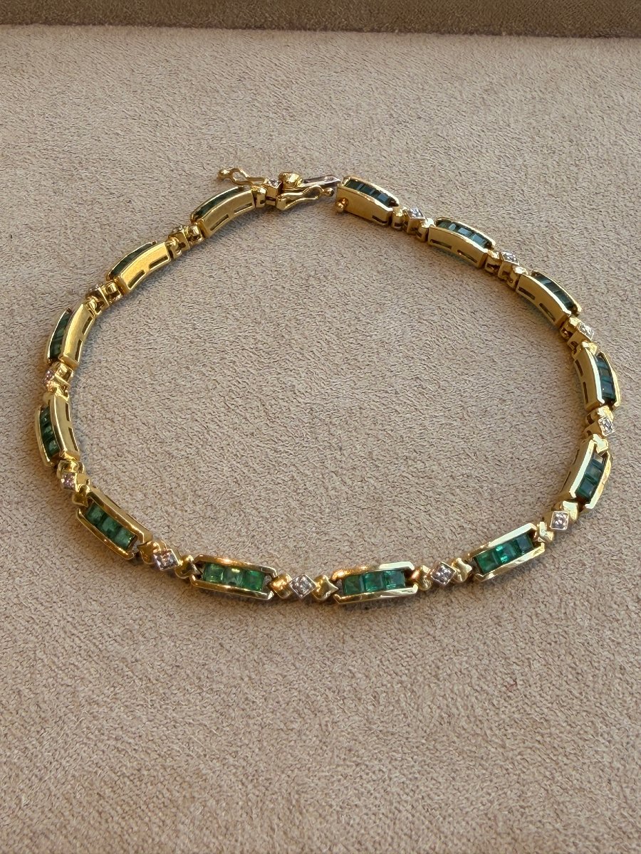 BRACELET EN OR, EMERAUDES ET DIAMANTS -photo-1