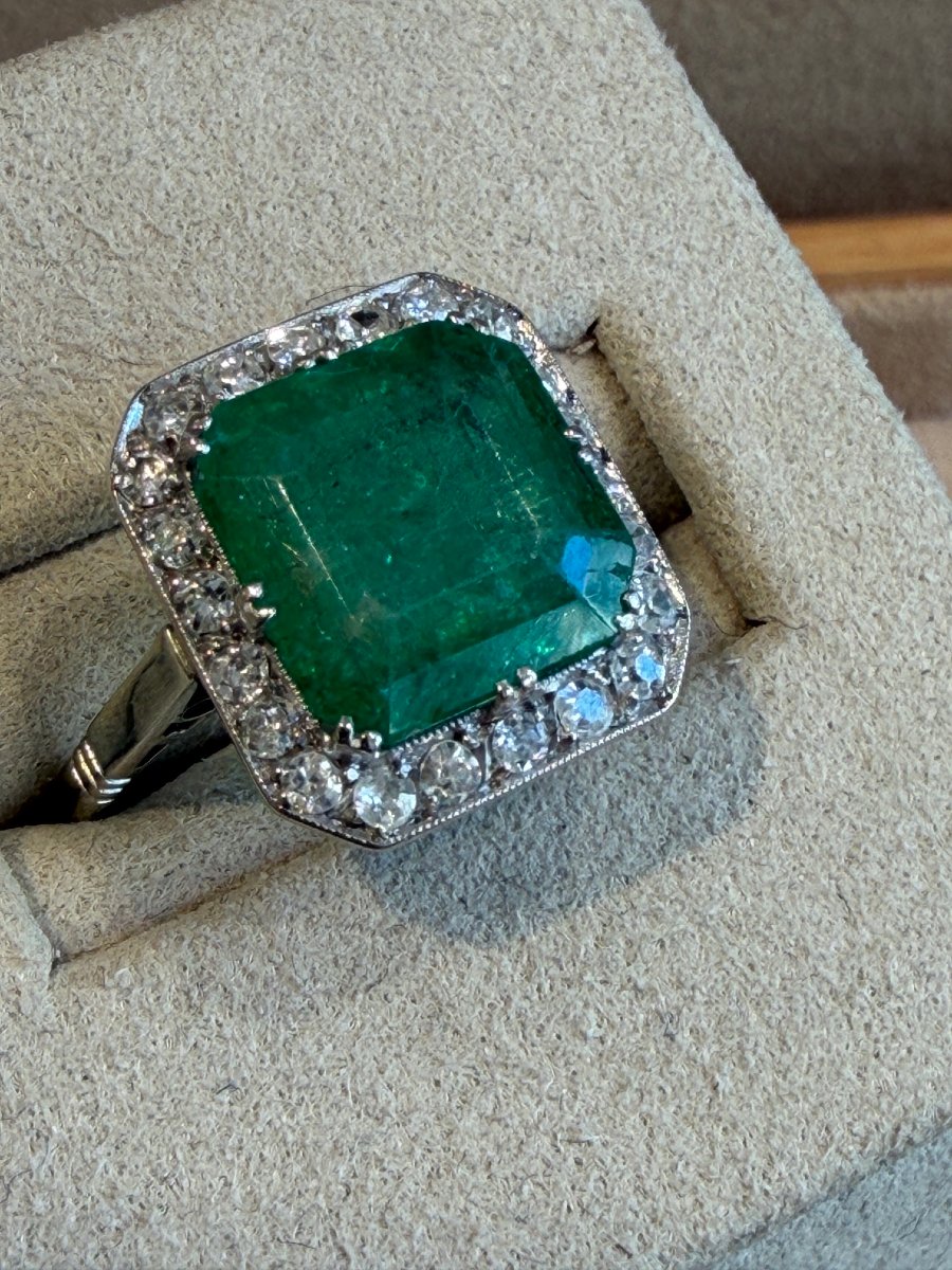 Art Deco Emerald & Diamond Ring-photo-2