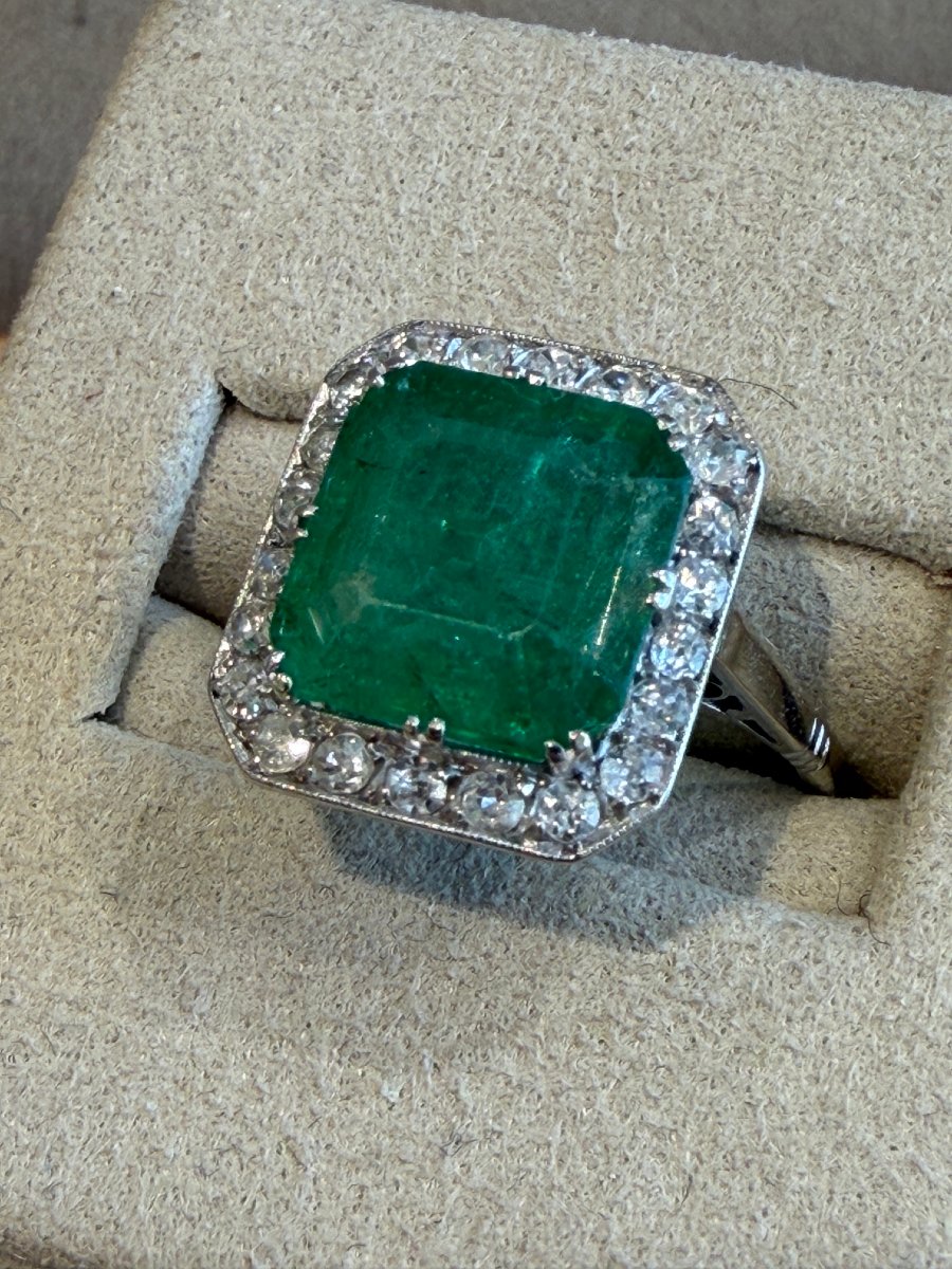 Art Deco Emerald & Diamond Ring-photo-3