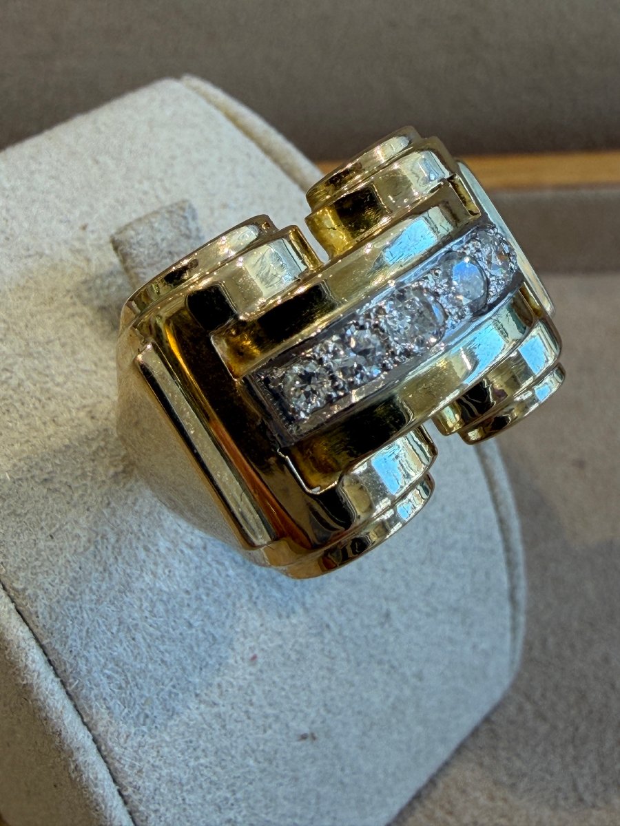 Gold & Diamond Bridge-style Tank Ring-photo-2
