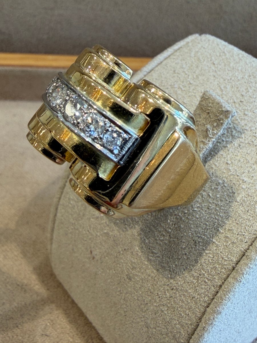 Gold & Diamond Bridge-style Tank Ring-photo-3