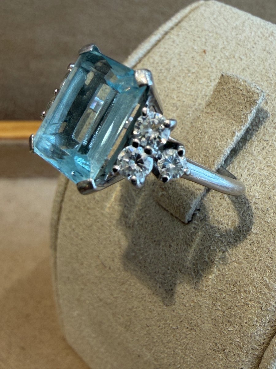 BAGUE EN PLATINE AIGUE MARINE & DIAMANTS-photo-2
