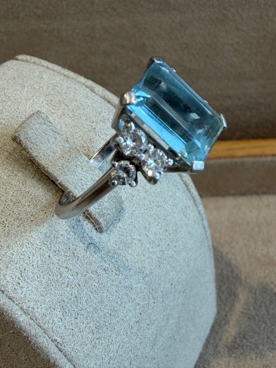 BAGUE EN PLATINE AIGUE MARINE & DIAMANTS-photo-3
