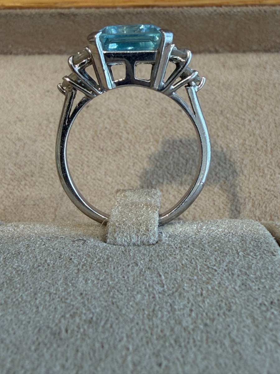 BAGUE EN PLATINE AIGUE MARINE & DIAMANTS-photo-4
