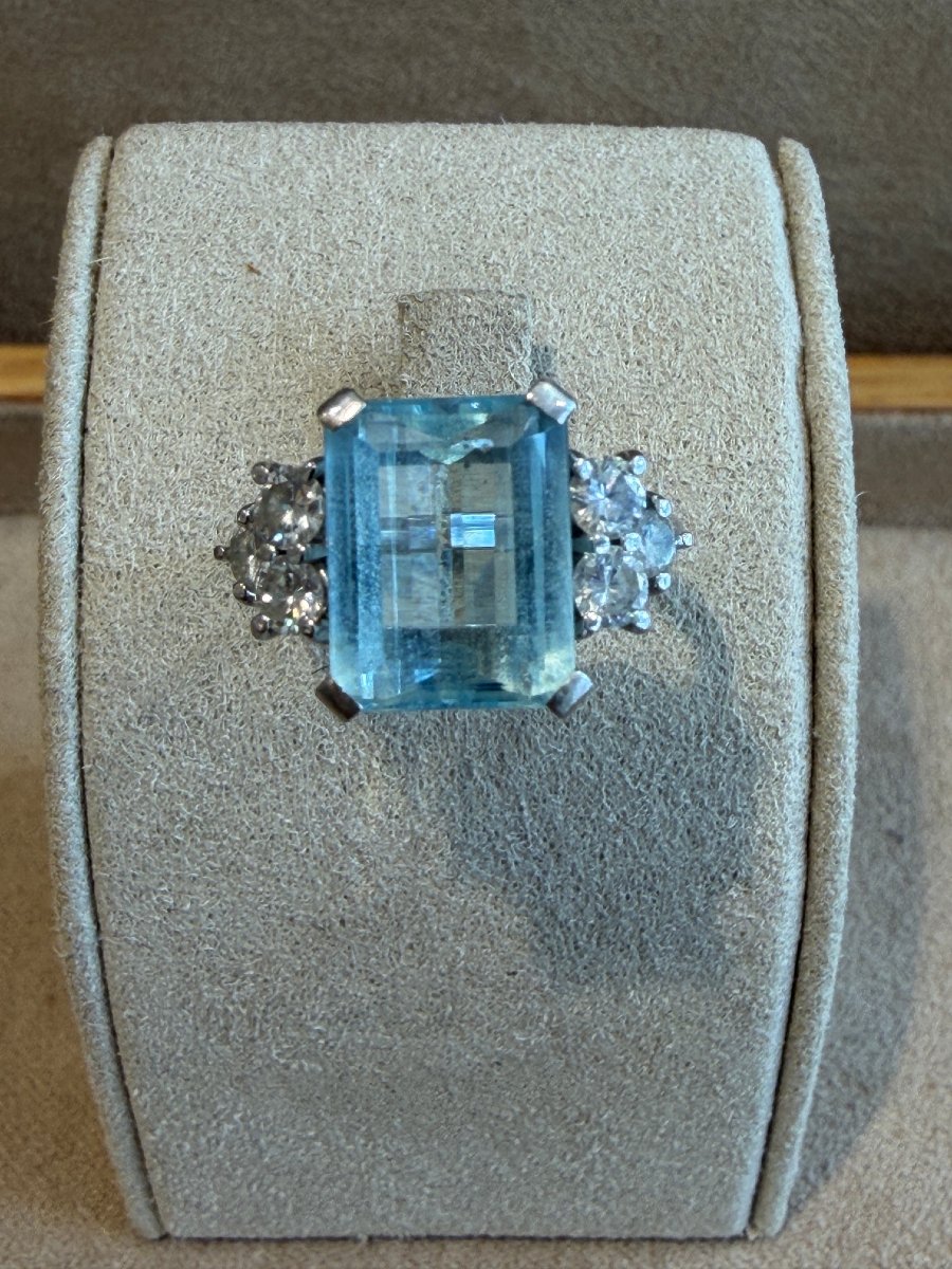 BAGUE EN PLATINE AIGUE MARINE & DIAMANTS