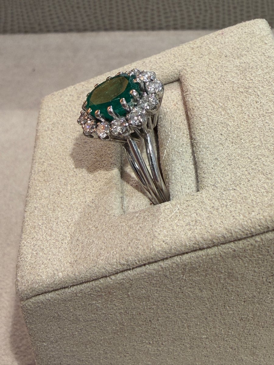 BAGUE ANCIENNE MARGUERITE EMERAUDE & DIAMANTS-photo-1