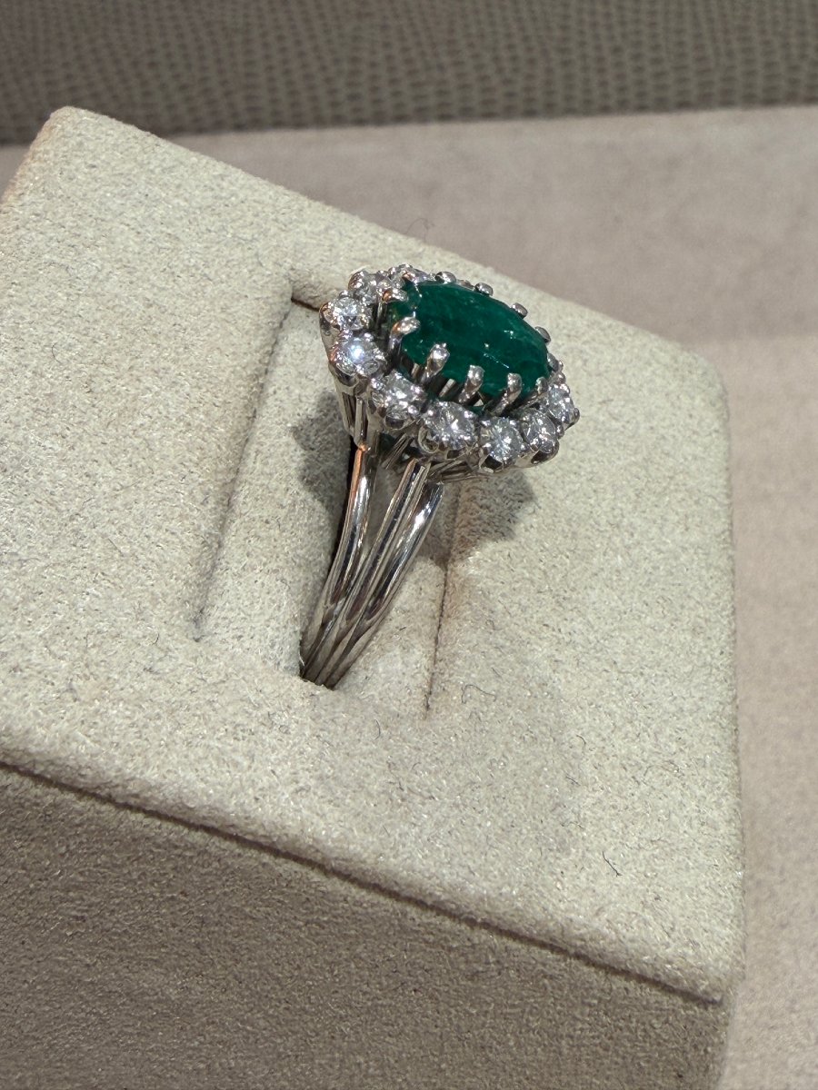 BAGUE ANCIENNE MARGUERITE EMERAUDE & DIAMANTS-photo-4