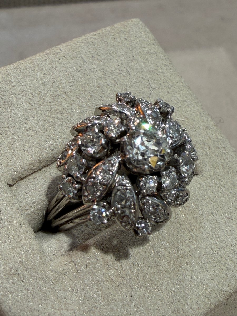 BAGUE ANCIENNE DIAMANTS EN FLEUR-photo-2