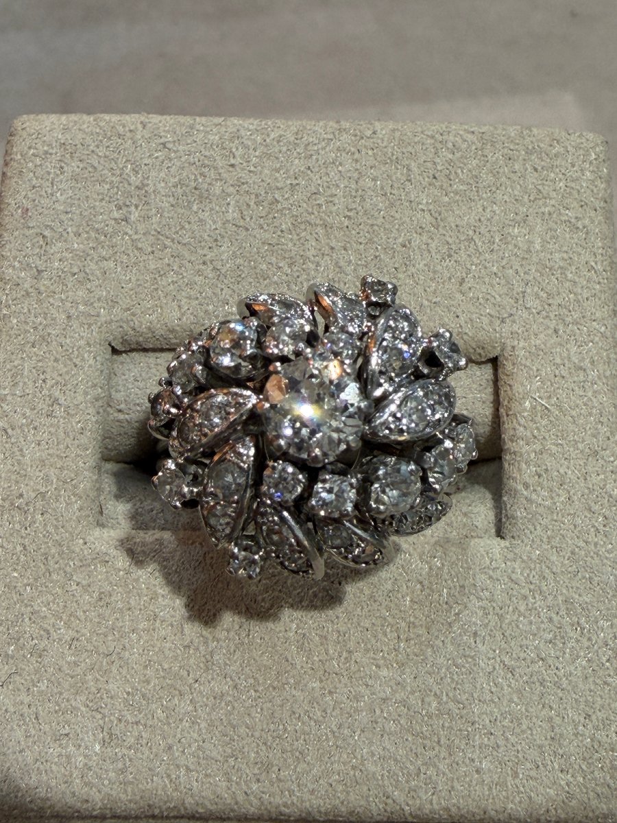 BAGUE ANCIENNE DIAMANTS EN FLEUR-photo-3