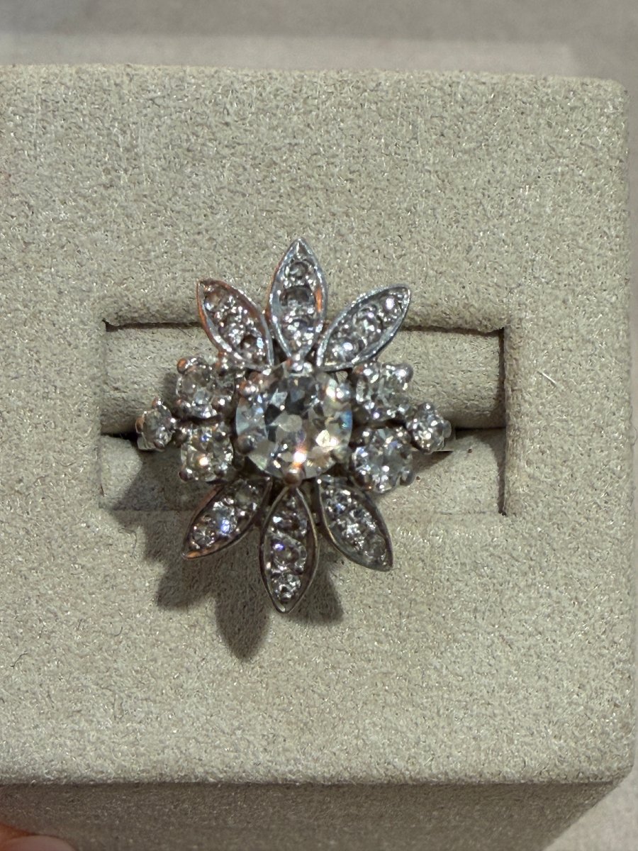 Antique Ring  With A Diamond Flower