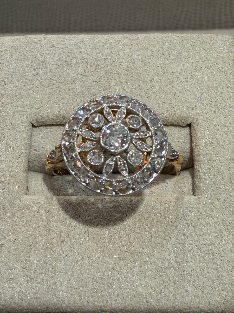 BAGUE ANCIENNE ROSACE EN DIAMANTS-photo-2