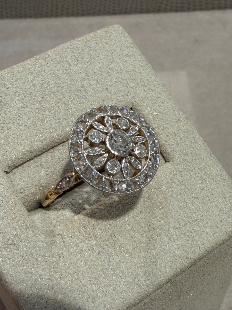 BAGUE ANCIENNE ROSACE EN DIAMANTS-photo-1