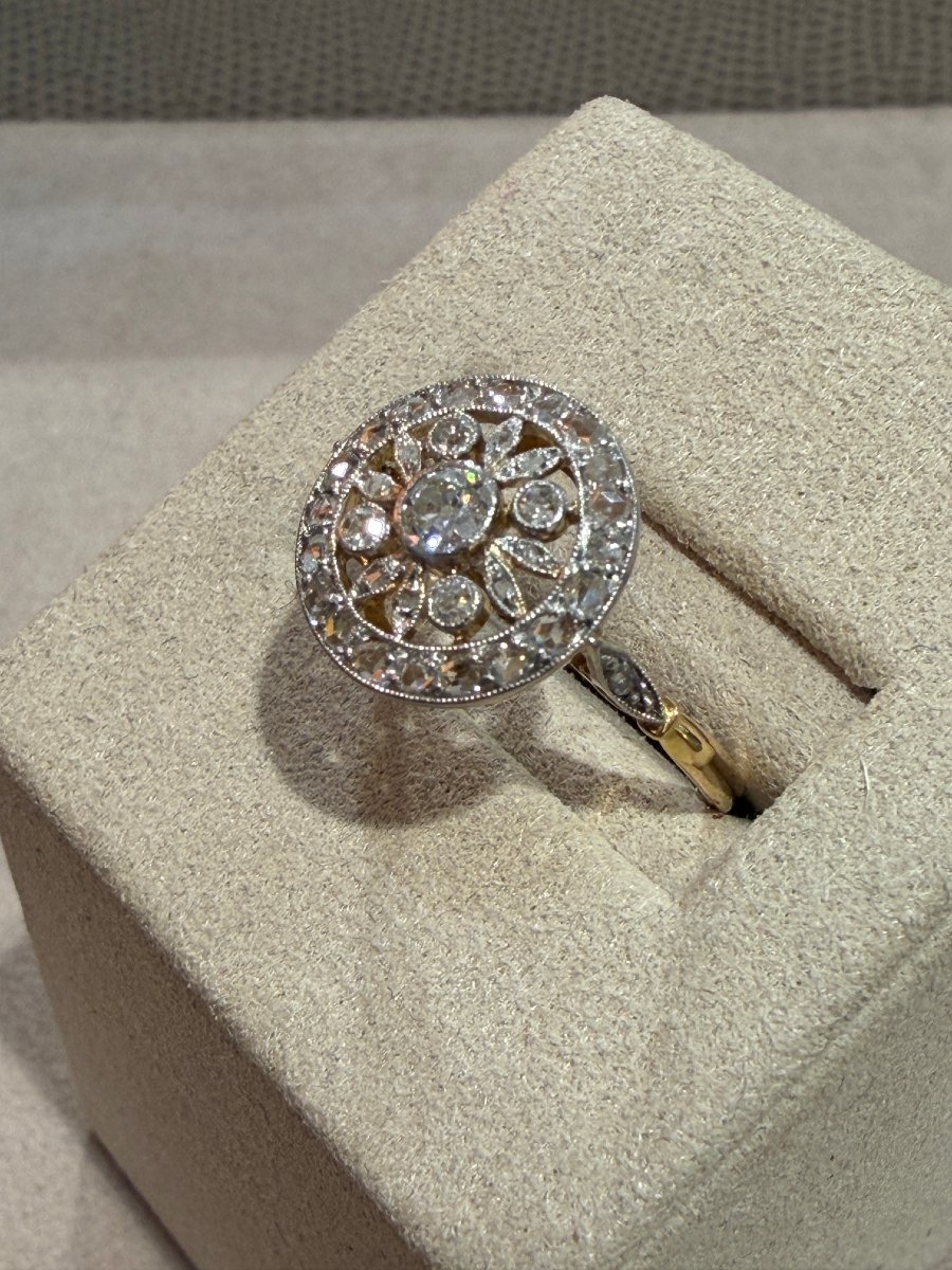 BAGUE ANCIENNE ROSACE EN DIAMANTS-photo-2