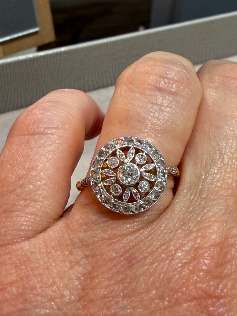 BAGUE ANCIENNE ROSACE EN DIAMANTS-photo-3