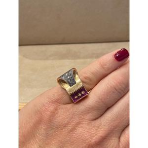 Bague Tank Diamants Et Rubis Calibrés