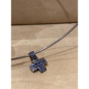 Pomellato, Rigid Necklace With Gold Cross Paved With Sapphires