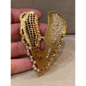 Christian Lacroix, Fancy Pearl And Rhinestone Heart Brooch