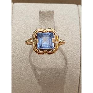 Vintage Clover Ring In Rose Gold And Imitation Blue Stone