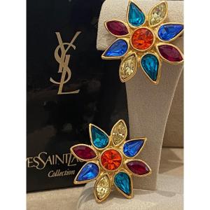 Ysl, Vintage Multicolored Flower Earrings