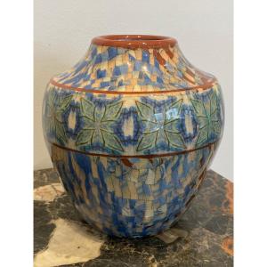 Jean Gerbino, Vase In Mixed Earths With “impressionist” Decor