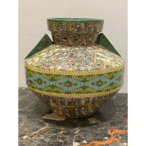 Jean Gerbino, Large Vase In Green Stylized Amphora Shape