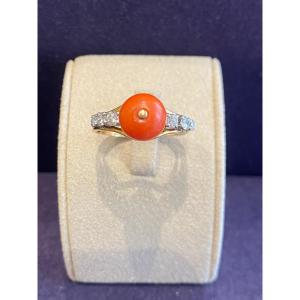 Bague Ancienne Diamants & Perle De Corail
