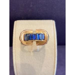 BAGUE TANK DEUX ORS & SAPHIRS VERNEUIL