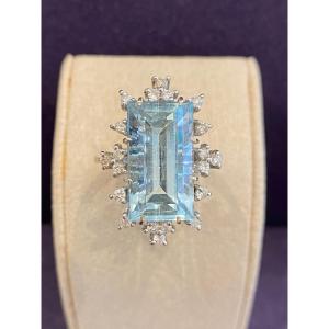 BAGUE COCKTAIL AIGUE-MARINE & DIAMANTS 70'